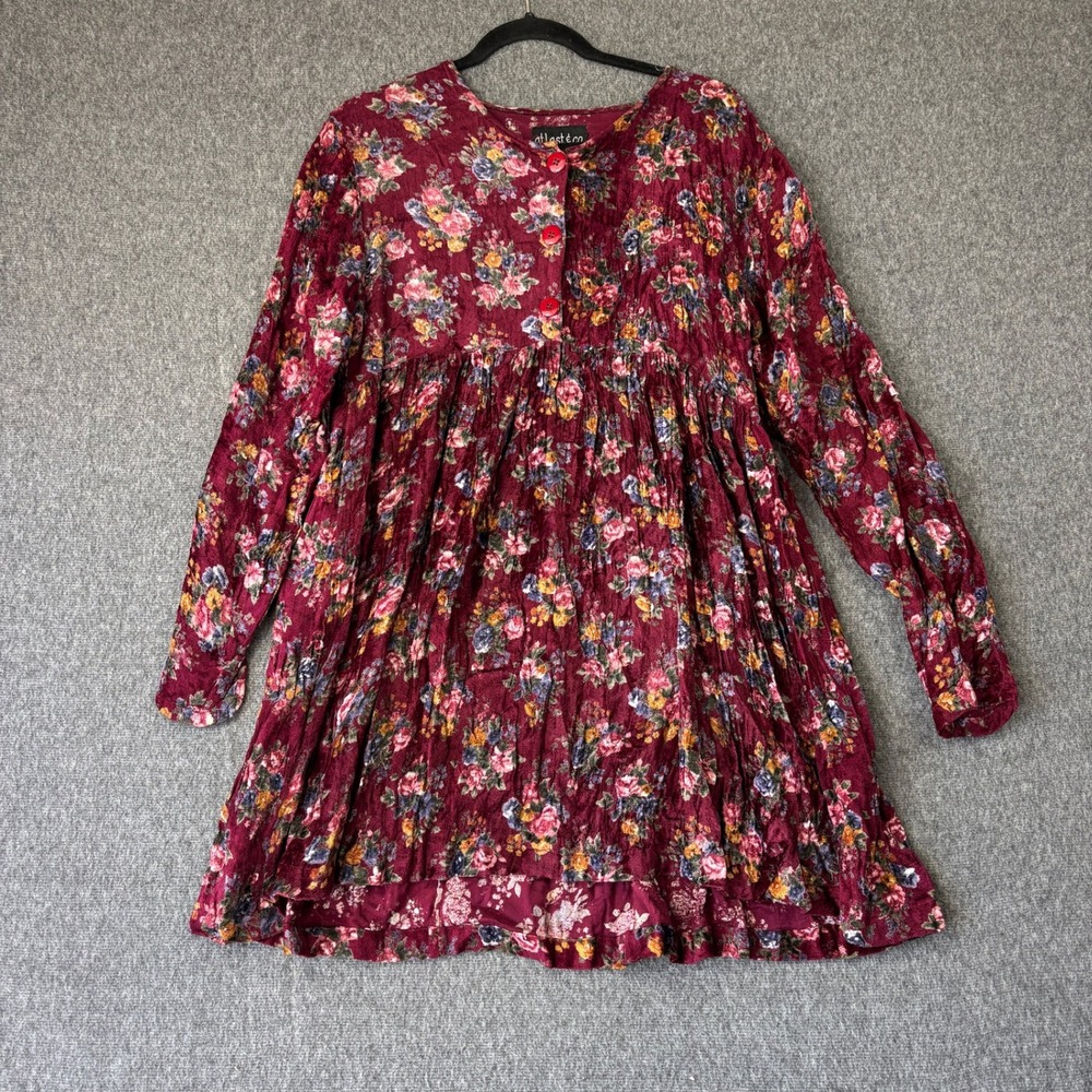 Vintage‎ 90s Atlast & Co Womens Burgundy Floral Babydoll Dress Size Medium